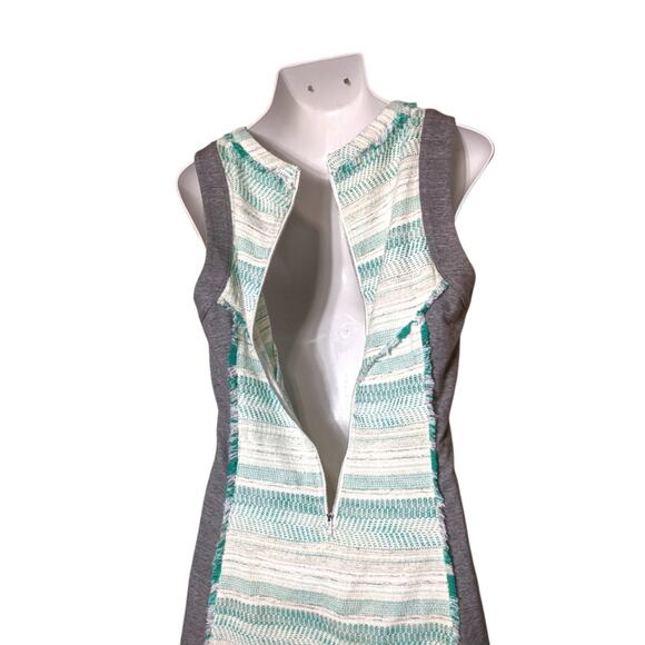 RACHEL ROY LA Story Tide Pool Teal Gray Textured Fringe Sleeveless Dress 14 NEW - Picture 7 of 15